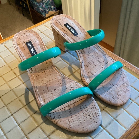 Teal Cork Sandals - Picture 1 of 3